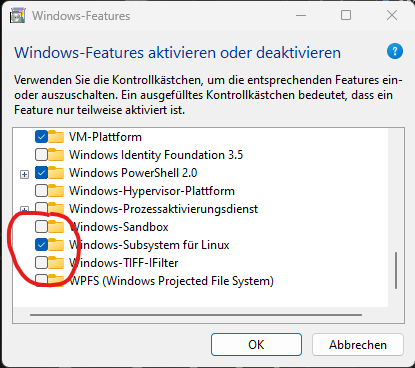 wsl feature aktiviert